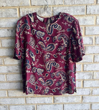 Christie  Jill Vintage Short Sleeve 100 Silk Paisley Blouse Women's Size L