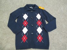 GYMBOREE HOMECOMING KITTY NAVY ARGYLE CARDIGAN SWEATER S 5 6 NWT