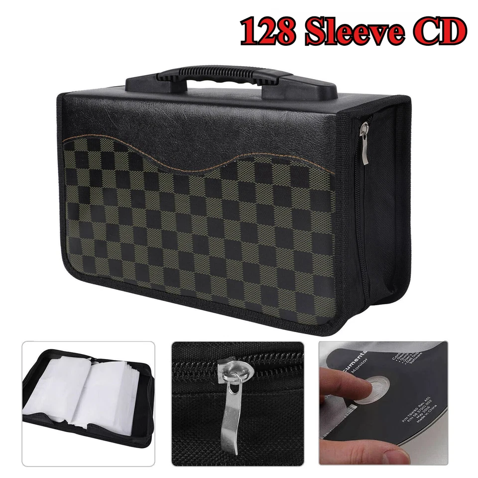 128 Disc CD DVD Storage Bag PU Leather Media Album Case Holder Organizer Sleeves - Image 2 of 4