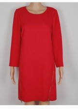 J. Crew Red Viscose Blend Women's Round Neck Long Sleeve Midi Sz 0 Zipper Logo