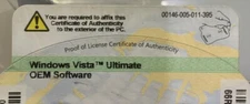 MICROSOFT WINDOWS VISTA ULTIMATE 32-bit ONLY DVD GENUINE COA