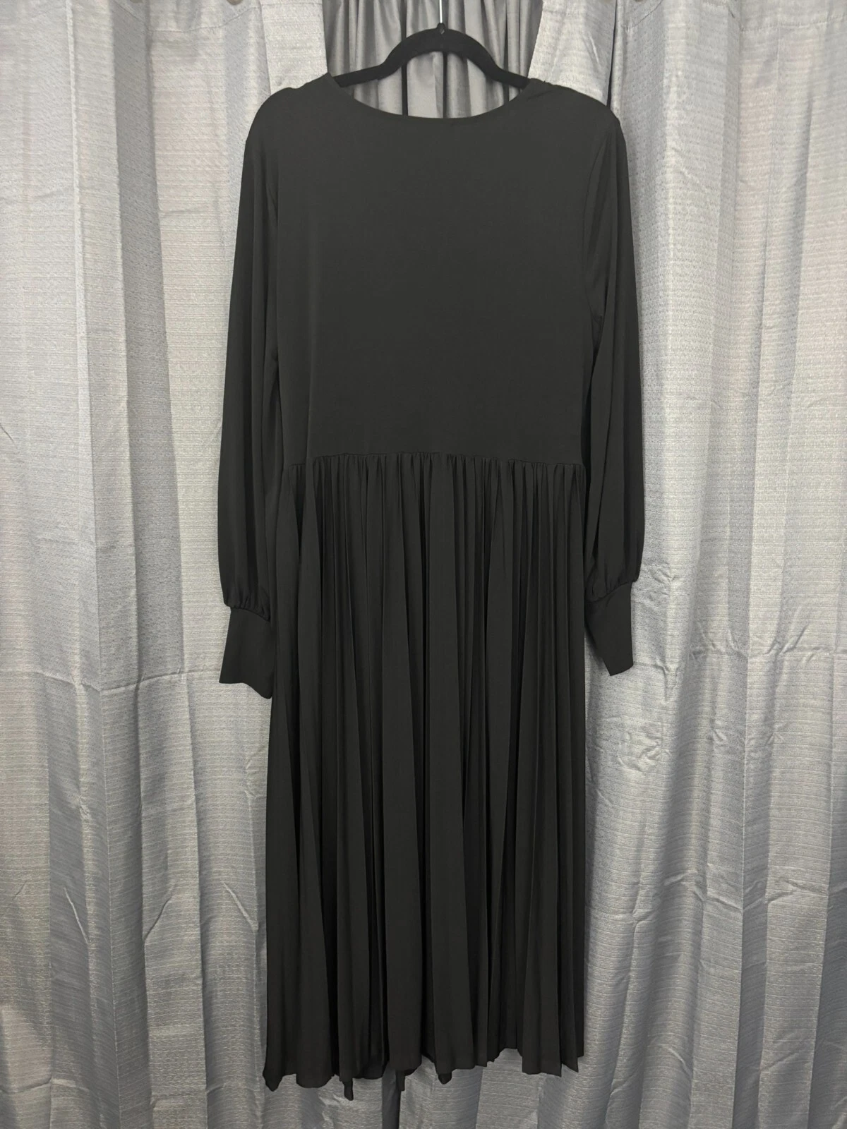 VALENTINO Abito midi donna nuovo con etichette Eloquii nodo davanti plissettato manica vescovo 14 nero chiesa