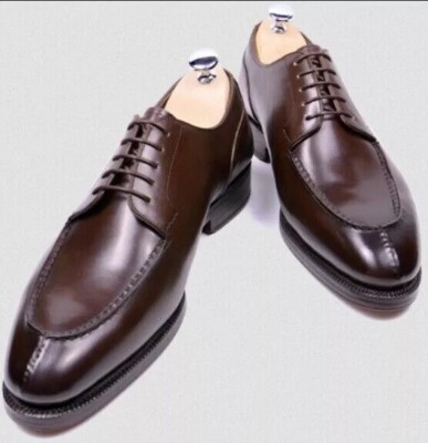 Men's Handmade Dark Brown Split Toe Blucher Premium Leather Formal Dress Shoes
