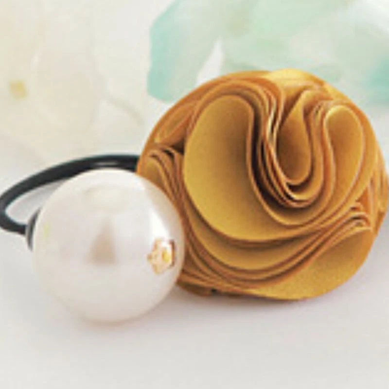 Simulated Pearl Hair Ties -Rose Flower Ponytail Holder Women Hair Accessory 2pcs - Image 3 of 4