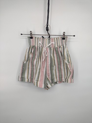 Ci Sono Linen Collection Shorts Womens XL Pink Green Paper Bag Striped Pockets - Picture 7 of 24
