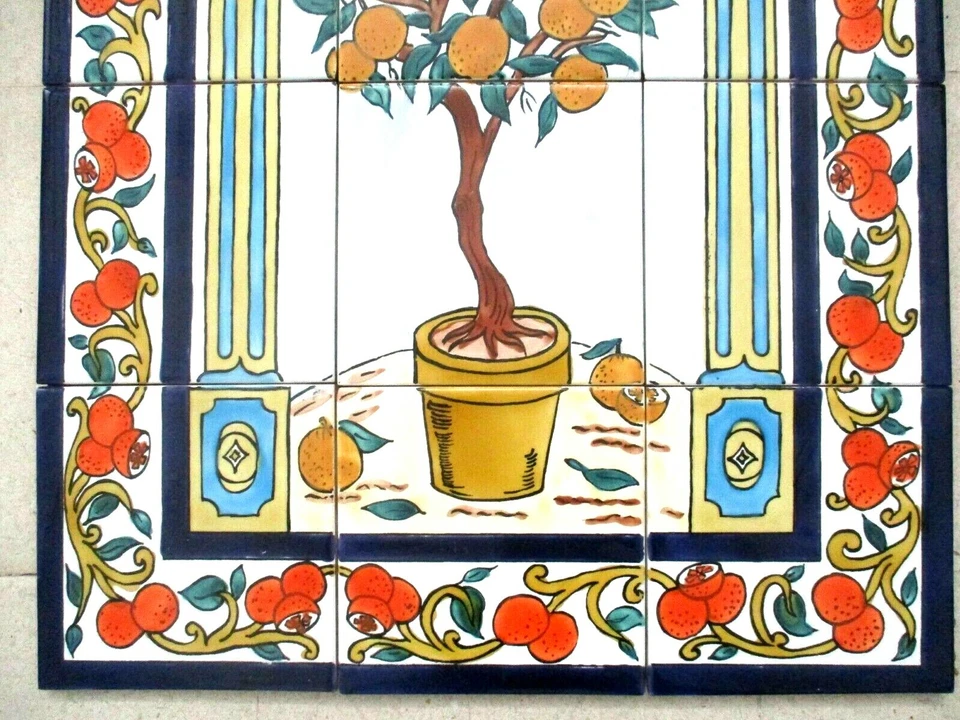 Hand Painted Ceramic tile art Mosaic wall mural Orange Tree BACKSPLASH 18" x 24" - Image 2 of 4
