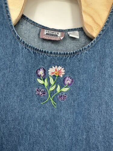 Abito Premier International donna XL denim ricamato midi prateria cottage - Foto 3 di 10