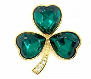 Authentic Irish J. C. Walsh & Sons Shamrock Gold Plated Brooch Pin With Crystal Stem
