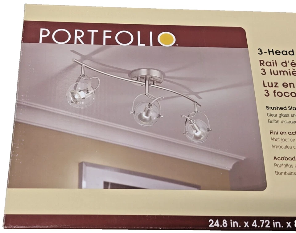 Portfolio Lighting 3-Head Decorative Track Light Brushed SS Finish NEW Foto 4 de 4
