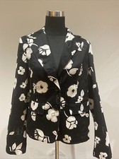 B.young Black & White Floral Blazer Size L Approx 12-14 Lightweight Cotton Mix