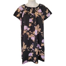 Hawaiiana Floral Black Purple Muu Muu Lightweight House Dress Tropical Cruise Va