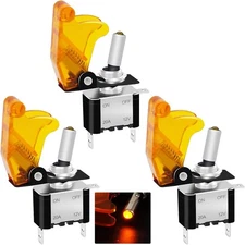 3Pcs Rocker Lighted Toggle Switch 12V 20A Heavy Duty Racing Car Yellow