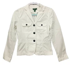 Lauren Ralph Lauren Jean Jacket Women Medium Petite White Denim Blazer Pockets