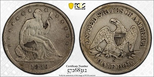 1860-s Liberty Seated Half Dollar Xf Details Cleaned
