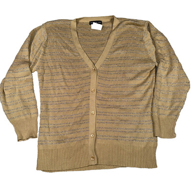 Esprit De Corp V Neck Cardigan Sweater Womens Medium Metallic Stripe Sparkle NEW