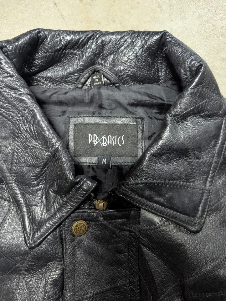 Chaqueta de cuero vintage pb basics patchwork para hombre M cierre de cremallera negra  Foto 3 de 4