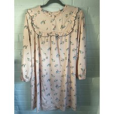 GB STYLE Vintage Pink Floral Nightgown Ruffle Collar Button Front Lingerie XS