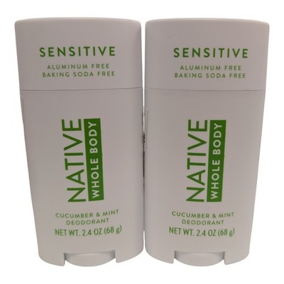 Native Whole Body Deodorant Stick Sensitive Cucumber & Mint 2.4 oz Lot of 2