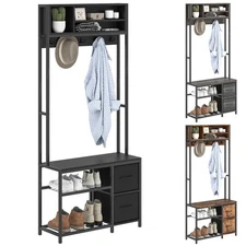 HOMCOM Hall Tree with Bench, 5-in-1 Entryway Bench with Coat Rack