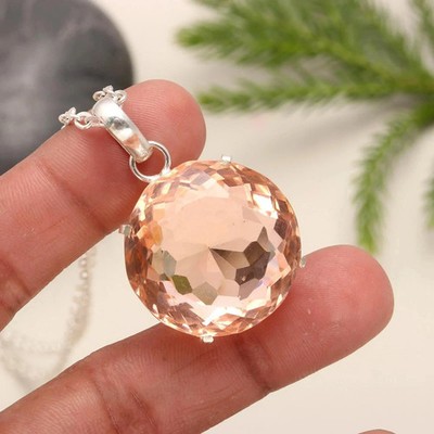 54.70 Ct+ Round imperial Topaz Natural Solid Silver 925 Pendant Loose Gemstone