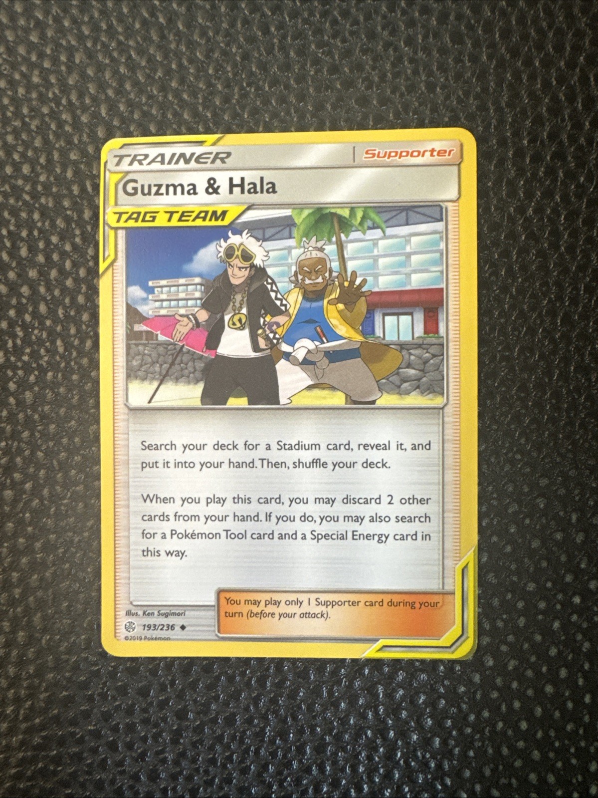 Guzma & Hala 193/236 Sm-Cosmic Eclipse Tag Team Pokemon TCG NM/ M