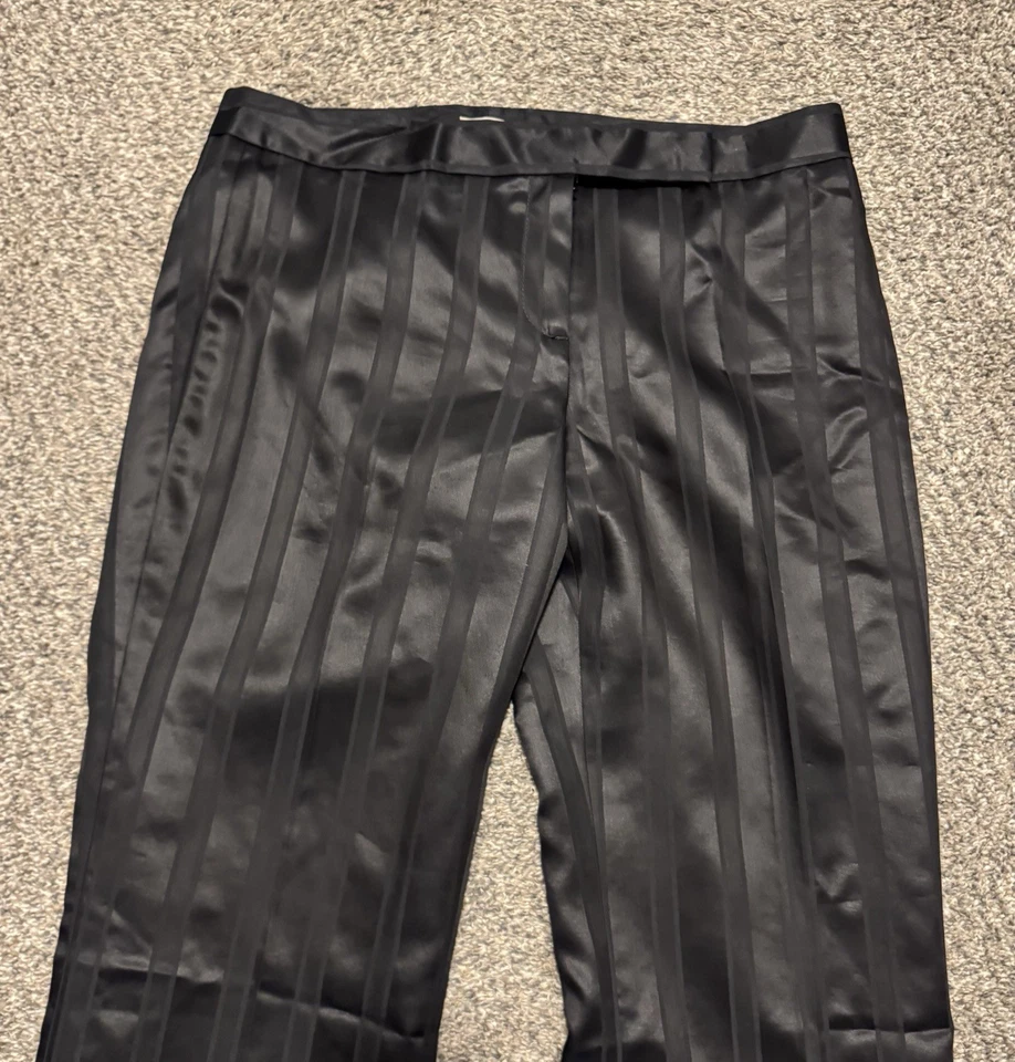 Pantalón Magaschoni Mujer Lana Seda Negro Satén Tiro Alto Rayas Pierna Recta Talla 8 Foto 3 de 4