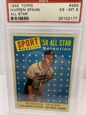 1958 Topps Sport Magazine '58 All Star Warren Spahn #494 Milwaukee Braves PSA 6