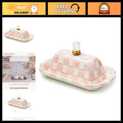 MacKenzie-Childs Pink and White Enamel Lidded Butter Dish
