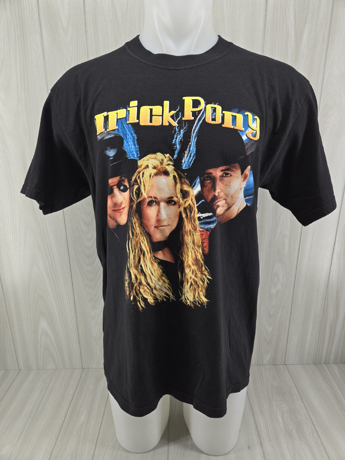T shirt Trick Pony Tour grande fascia country nera manica corta maglietta fascia vintage