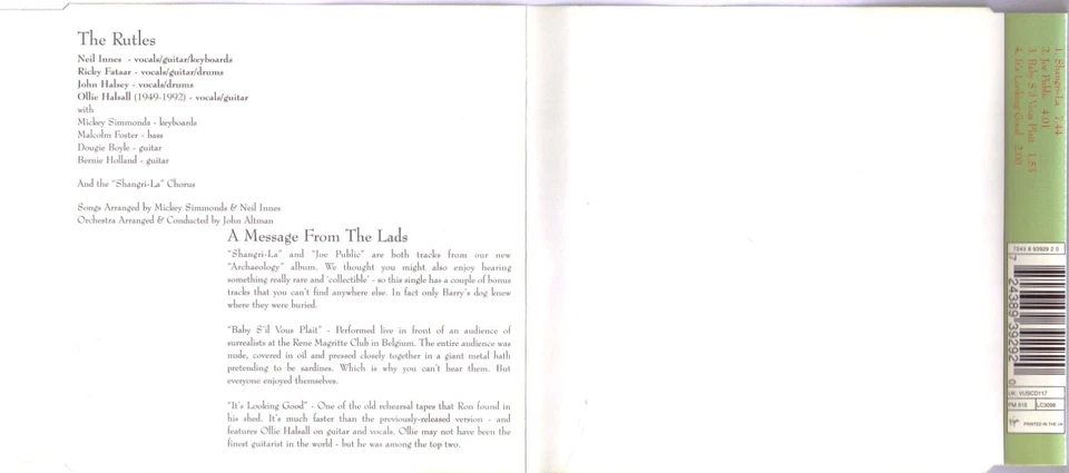 EP-CD THE RUTLES - SHANGRI-LA - VIRGIN VUSCD117 - UK 1996 - 4 Songs - near mint - Bild 3 von 3