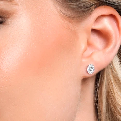 10k White Gold 2.00 Ct Oval Lab Grown Diamond Stud Earrings Valentine's Day Gift - Image 3 of 4