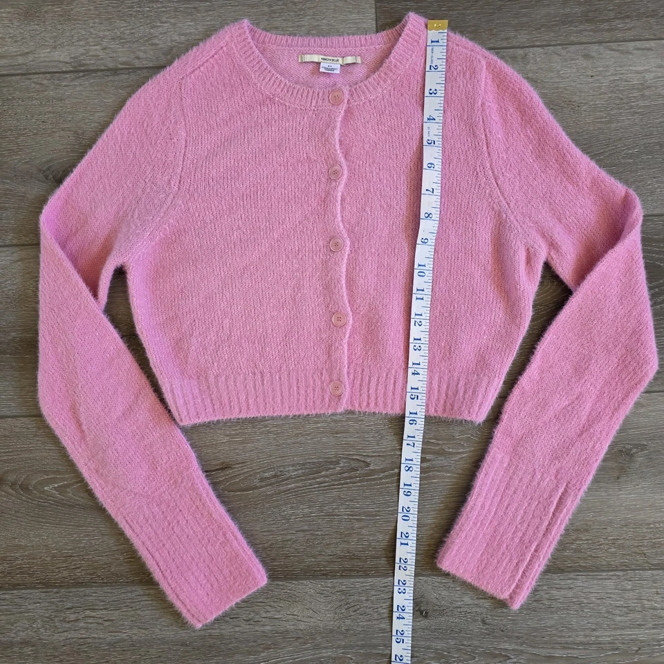 Кимчи синий кнопка спереди кардиган свитер Baby розовый укороченный женщин S Y2K 90-х - Изображение 2 из 4
