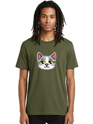 Cat-Face-3 Mens Graphic Tee, 100% Cotton, Casual Summer Wear