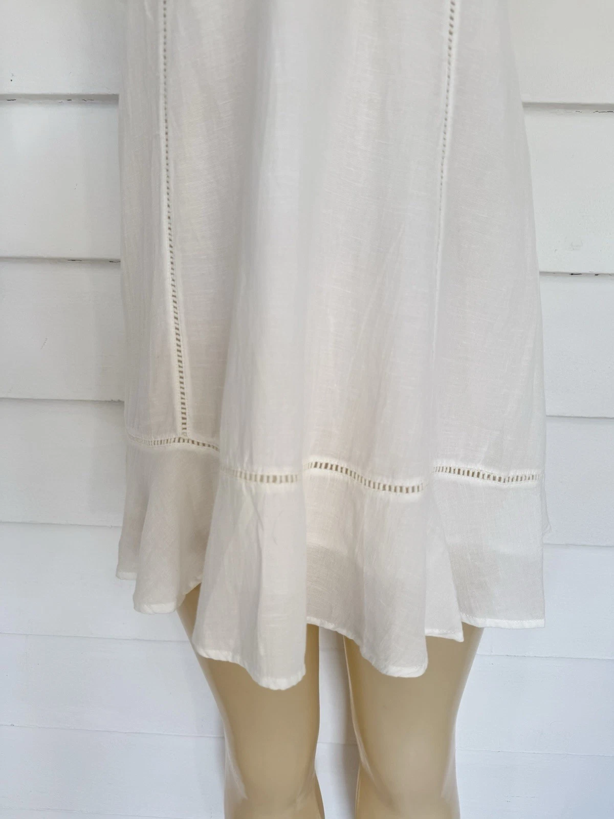 OFF WHITE Mini Abito ZARA Donna Bianco Misto Lino Ricamato Vita 30" PICCOLO 637 Nuovo