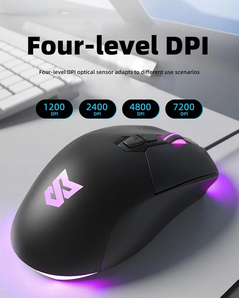 Ergonomic Wired Gaming Mouse 7200 Optical 8 Programmable Buttons RGB Light - Image 3 of 4