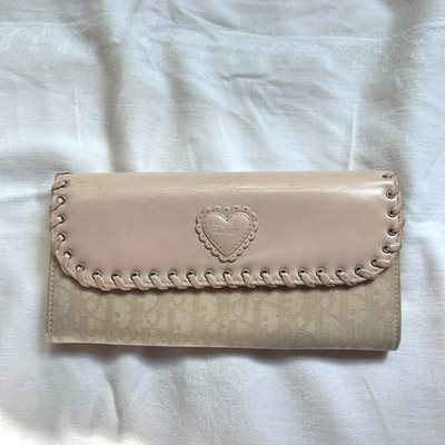 Christian Dior Geldbörse Vintage Beige Romantique Herz-Logo Portemonnaie