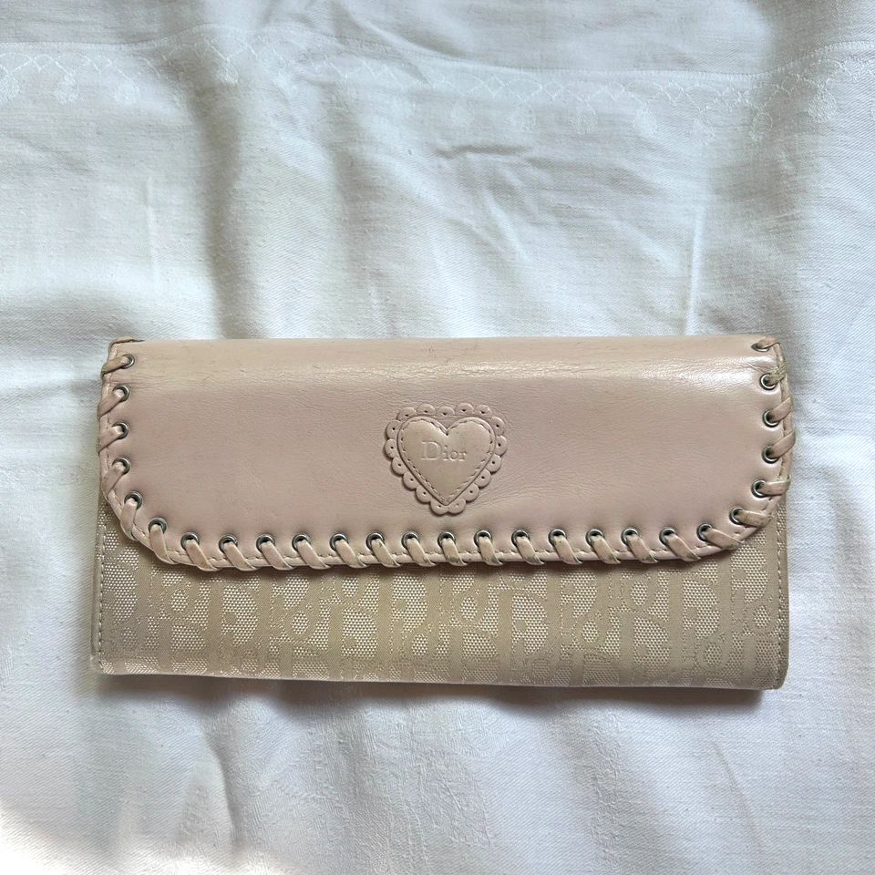 Christian Dior Geldbörse Vintage Beige Romantique Herz-Logo Portemonnaie - Bild 1 von 4