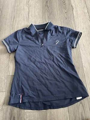 Womens Antares Antarès Sellier France Collared Polo Embroidered Navy Size Medium
