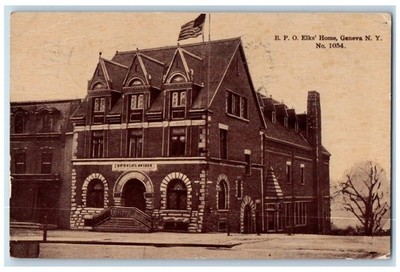 1910 B. P. O. Elk's Home Building Scene Street Geneva New York NY Postcard