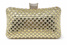Gold Crystal Evening Clutch Bag Rhinestone Lattice Pattern Wedding Party Formal