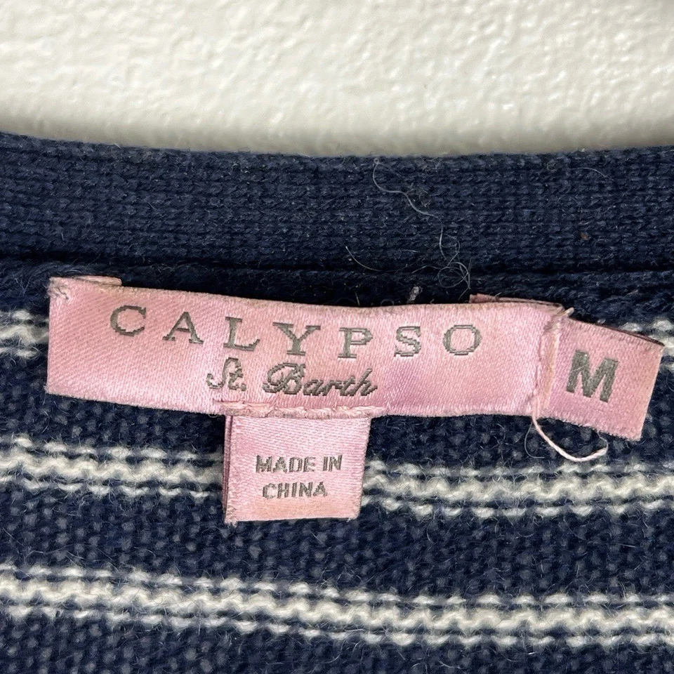 Cárdigan mediano de cachemir Calypso Saint Barth azul marino blanco náutico de lujo Foto 2 de 4