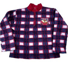 Vintage Looney Tunes Sweater Boys 7 Blue Red Plaid Fleece Jacket Youth Taz Y2K