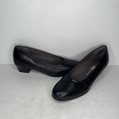 SAS Regina Heels Wonens 7.5 N Black Italy Leather Pump Dress Shoes Casual EUC