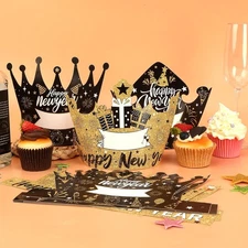 Happy New Year Hats, 12 Pcs Paper Crowns New Years Eve Hats 6 Styles Adjustable 