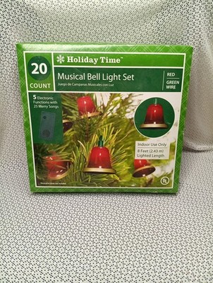 Vintage Holiday Time 8 ft 20 Musical Red Bell Light Set 25 Songs 8 Functions NIB