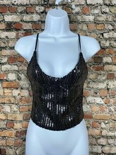 Zara Sequin Crop Top Tank Black Silver Sparkle New Years Eve Party Shimmer NWT 