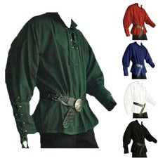 Costume cosplay uomo medievale rinascimentale tunica camicia retrò vichingo pirata palco