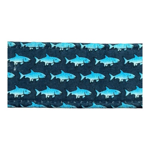 Cinturón Vineyard Vines Azul Marino Cinta Peces Estampado Tiburón Anillo en D Hebilla Preppy Talla Grande - Imagen 4 de 6