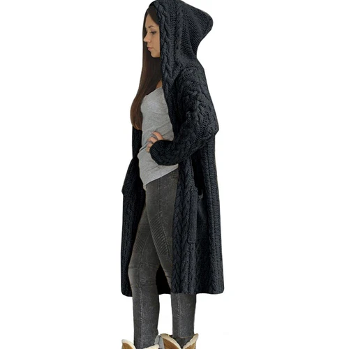 Womens Winter Warm Cardigan Coat Outwear Long Sleeve Jacket Hooded Knit Sweater - Picture 10 of 29