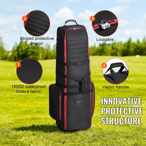 Golf Club Travel Bag Golf Luggage Case Cover with Wheels 1800D Oxford - Picture 4 of 12